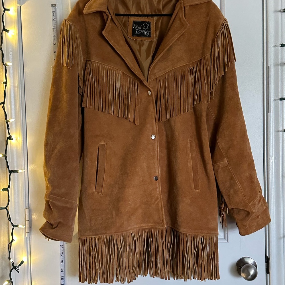 Women's Dark Tan Fringe Leather Jacket